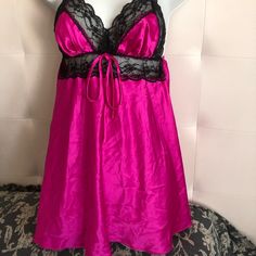 Victoria Secret 2 Piece Baby Doll Sleepwear Condition Is New With Tags. Silky And Soft. Extremely Comfortable. Large Size Color Fushia-Black Lace Trim. 30 Pink Camisole For Nightwear, Pink Satin Camisole, Pink Lace Sleepwear For Bedtime, Pink Satin Sleepwear For Bedtime, Flirty Pink Sleepwear For Night, Cute Pink Party Sleepwear, Victoria's Secret Pink Sleepwear For Pajama Party, Pink Lace Trim Sleepwear For Bedtime, Victoria's Secret Pink Lace Sleepwear