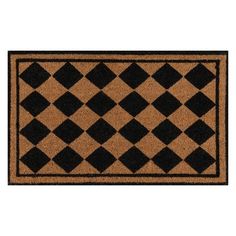 a black and tan door mat with an argyle pattern