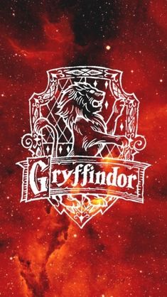 the gryffindor logo is shown in front of an orange and red background