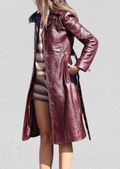 Handcrafted Burgundy Leather Trench Coat for Women | Soft Real Leather Long Coat The leather trench coat is a universally classic piece, to say the least. The Burgundy Leather Trench Coat for Women brings timeless sophistication and contemporary charm together in a stylish package. Inspired by Eiza Gonzalez's effortlessly chic look while fetching coffee, this trench coat offers a playful yet polished vibe. Crafted from top-quality real leather, this coat feels smooth and luxurious while promisin Red Leather Trench Coat, Leather Trench, Coat For Women, Long Trench, Long Trench Coat, Leather Trench Coat, Trench Coats Women, Leather Jackets Women, Leather Coat