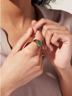 Square Signet Ring - Michelle Signet | Ana Luisa Jewelry Solid Gold Earrings, Precious Gems, Favorite Rings, Huggies Earrings, Signet Ring, Sterling Earrings, Gold Material, Statement Ring, Jewelry Care