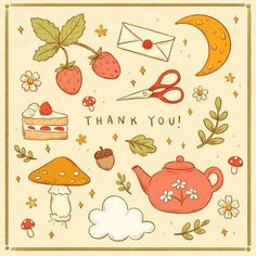 a thank you card with various items on it