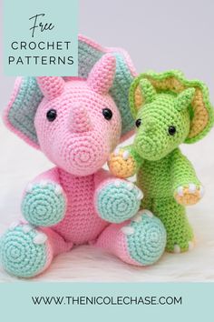 two crocheted elephants sitting next to each other with the text free crochet pattern