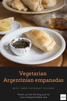 vegetarian argentinan empanadas with three different fillings on a white plate