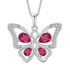 PRICES MAY VARY. ♥ Aesthetic Design ♥ Butterfly symbolize love, freedom, beauty, hope and rebirth. Let these beautiful elves in your side, love and lucky will come with this necklace. ♥ High Quality ♥ 925 Sterling Silver with 5A cubic zirconia, created ruby. Hypoallergenic, Lead-free, Nickel-free, Bright and Shiny. ♥ Necklace Size ♥ Chain Length: 45+3 cm. Pendant Size: 24 * 17.2 mm / 0.94 * 0.68 inch. ♥ Exquisite Gifts ♥ Comes in an elegant jewelry gift box. A perfect gift for Girlfriend, Wife, Shiny Necklace, January Birthstone Jewelry, Design Butterfly, Perfect Gift For Girlfriend, Necklace Size, Butterfly Necklace, Aesthetic Design, Necklace Sizes, Elegant Jewelry