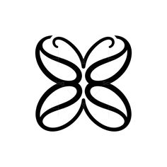 a black and white butterfly logo on a white background