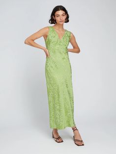 Iris Midi Dress in Pistachio Green | OMNES | Dresses | Occasion wear | Sustainable & Affordable Clothing | Shop Women's Fashion Midi Slip Dress, Pistachio Green, V Neck Midi Dress, Viscose Fabric, Affordable Clothes, Dress Backs, Pistachio, Satin Fabric, Occasion Wear