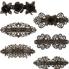 PRICES MAY VARY. Package: 6 different bronze flower hair barrette clips, namely hollow carving flower, tone flower, vine flower, royal flower, three flowers and rose flower Material: made of metal alloy, electroplated to be row of bronze flower hair barrette clips, build elegant and retro vintage style; Exquisite, vintage and characteristic hair decor makes you more confident and beautiful Easy to use: lightweight for portable wearing, easy to use and comfortable for hair holding, and do not eas 1920s Hair, Bronze Hair, Hair Decor, Three Flowers, French Flowers, Hair Styling Accessories, Hair Accessories Clips, Hair Decorations, Styling Accessories