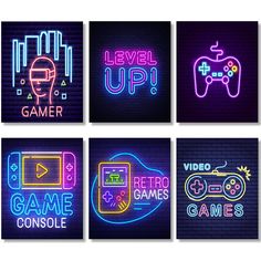 PRICES MAY VARY. Sufficient quantity and style: you will receive 6 pieces of gamer decors in 6 different styles, nice home decor for you to decorate your home in a new style, making your room to be a fun game themed world Size information: each gamer wall decor measures 20 x 25 cm/ 8 x 10 inch, has no frame and it's ready to use after you choose your favorite picture frame to bring instant home decor style into any room in your house Creative home decor for gamer: printed with many game themed p Video Game Room Decor, Video Game Wall, Gaming Artwork, Game Wall Art, Wall Art Neon, Video Game Wall Art, Boys Wall Decor, Game Wall, Bedroom Game Room