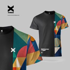 a t - shirt designed to look like an abstract design with different colors and shapes