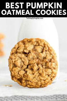 the best pumpkin oatmeal cookies are on display in front of an egg