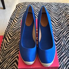 Nwt J Crew Factory Espadrilles Royal Blue Size 9 Casual Flat Heel Espadrilles For Workwear, Casual Closed Toe Espadrilles For Work, Open Toe Blue Espadrilles With Cushioned Footbed, Blue Open Toe Espadrilles With Cushioned Footbed, Blue Cushioned Espadrilles For Beach, Blue Slip-on Heels For Work, Blue Round Toe Espadrilles For Beach, Blue Casual Espadrilles With Round Toe, Blue Wedge Heel Espadrilles For Spring