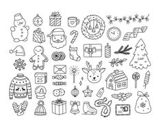 christmas doodles are shown in black and white