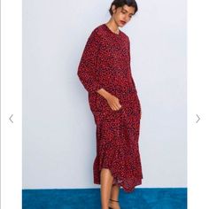 “The Zara Dress” Love This Dress, But It’s Too Large On Me. See Photos For Details. Red Leopard Print Maxi Dress, Western Dresses Online, Animal Print Maxi Dresses, Style Winter, Round Neck Dresses, Leopard Print Dress, Ruffled Maxi Dress, Vestido Casual, Animal Print Dresses