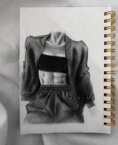 a drawing of a woman's torso in black and white