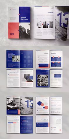 an open brochure with blue and red colors