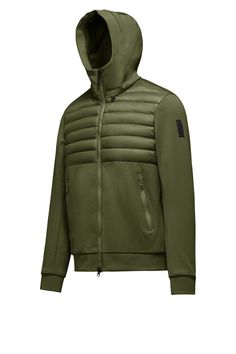 Bi-material jacket with hood, versatile and practical. quilted part: micro-ripstop nylon, windproof and rainproof. Smooth part: Softshell . Synthetic, 100% recycled PrimaLoft® filling. It provides thermal insulation and rainproofing. Double-slider zip fastening. Zipped front pockets. Hood with drawstring. Parka Vest, Jacket With Hood, Jacket Parka, Thermal Insulation, Accessories Jacket, Turin, Thyme, Down Jacket, Hooded Jacket