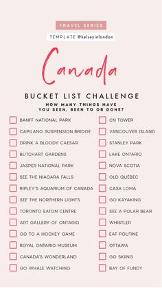 the canada bucket list is shown in red and white