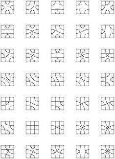 a set of nine squares with different lines on them