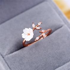 Dainty Flower Rose Gold Ring - Floral Fawna Delicate Flower Ring For Spring Gift, Delicate Spring Flower Ring Gift, Rose Gold Jewelry For Spring Anniversary, Rose Gold Jewelry For Anniversary In Spring, Rose Gold Flower Ring For Promise, Rose Gold Flower Promise Ring, Flower Shaped Wedding Rings For Spring, Spring Wedding Rings In Flower Shape, Blossom Flower Jewelry For Spring