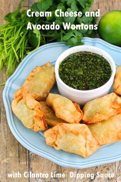 cream cheese and avocado wontons with cilantro lime dipping sauce