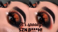 Witch Eyeshadow Halloween, Black And Orange Halloween Makeup, Orange Halloween Eye Makeup, Orange And Black Eye Makeup, Dark Orange Makeup Looks, Dark Eye Shadow Looks, October Eyeshadow Looks, Halloween Inspired Eyeshadow, Halloween Eyeshadow Looks Step By Step