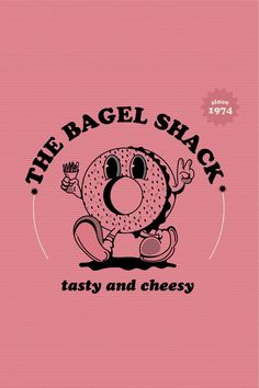 the bagel shack logo on a pink background