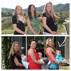 three women are holding their babies and posing for the camera