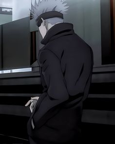 an anime character is standing in front of a piano and looking at the camera while wearing a black hoodie