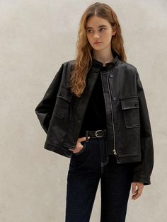 Color : BLACK_FREECountry of Origin : CHINA Blouson Jacket, Concept Clothing, Leather Pocket, Black Fits, Jackets & Coats, Models, China, Blazer, Outfit Accessories