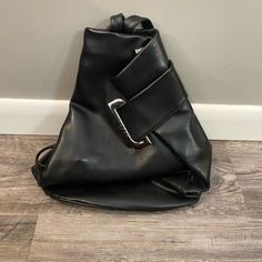 Brand New, Never Worn, Oxone Paris, Black Leather Backpack With Silver Buckle Leather Backpack For Evening, Formal Black Backpack With Detachable Strap, Black Leather Backpack, Leather Backpack, Black Silver, Black Leather, Bag Lady, Buckle, Backpacks