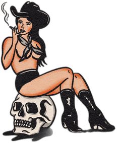 Whole Tattoo, Cartoon Tattoo Ideas, Traditional Tattoo Drawings, Cowgirl Tattoos, Cowboy Tattoos, American Traditional Tattoo Ideas, Traditional Tattoo Ideas, Character Tattoos, Traditional Tattoo Designs