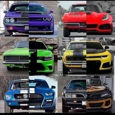 many different colored cars are shown in this collage with the same color and size