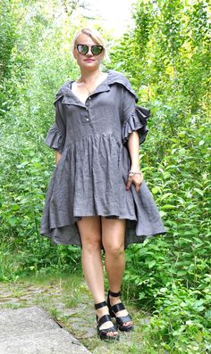 Linen Dress For Women Hooded Linen Dress Gray Linen Dress | Etsy Extravagant Clothing, Women Linen Clothing, Summer Dress Plus Size, Linen Casual Dress, Plus Size Tunic Dress, Short Summer Dress, Shirt Dress Women, Plus Size Tunic, Linen Clothing