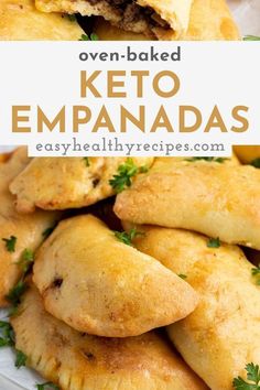 an image of keto empanadas on a plate with text overlay