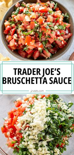 the ingredients for trader joe's bruschetta sauce in a glass bowl