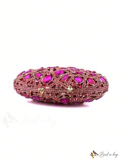 BirdinBag - Hot Pink Chain Mini Rhinestone Box Bag with Decorative Details Compact Pink Bag For Formal Occasions, Compact Pink Formal Bag, Pink Rectangular Clutch With Rhinestones, Formal Pink Shoulder Bag With Rhinestones, Elegant Pink Compact Bag, Elegant Compact Pink Bag, Hot Pink Pattern, Mini Decor, Pink Chain