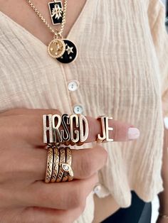 Gold Initial Ring, Dope Jewelry, Rose Jewelry, Initial Ring, Funky Jewelry, Jewelry Lookbook, Gold Initial, Jewelry Inspo, Dream Jewelry