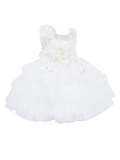 Baby Girls Lala & Erina Ivory Tulle Lace 3D Applique Flower Girl Dress 3-24M White Princess Lace Pageant Dress, Elegant Summer Pageant Dress, Elegant Cream Tutu Dress For Summer, Elegant Cream Summer Tutu Dress, Elegant Princess Dress With Floral Applique In Lace, Summer Baptism Dress For Pageant In Tulle, Summer Baptism Dress For Pageant With Tulle Material, Summer Baptism Dress For Pageants With Tulle Material, Elegant Summer Cream Tutu Dress