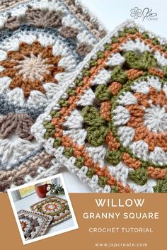 Willow Granny Square Fall Inspired Crochet Patterns, Willow Granny Square Crochet Pattern, Crochet Granny Square Cowl, Western Granny Square Crochet Pattern, Vintage Granny Square Pattern, Fall Granny Square Crochet, Fancy Granny Square Crochet, Willow Granny Square Pattern, Mandala Granny Square Crochet