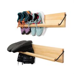 PRICES MAY VARY. A modern shoe rack for your beautiful home: This wooden shoe rack is so cute that you will want several! It is the perfect wall shoe rack for hanging your shoes in a narrow entryway with style! A skinny shoe rack for small spaces: Above being a modern wood shoe rack, it is a very slim shoe rack that shines anywhere space is missing. This mini shoe rack is less than 30-in-wide and 1-in-thick. A foldable shoe rack that is compact b Peg Boot Rack, Shallow Wall Shoe Storage, Wall Hanging Shoe Storage, Shoe Storage Behind Door, Small Space Shoe Storage Entryway, Diy Wall Shoe Rack, Garage Coat And Shoe Storage, Garage Shoe Storage Ideas, Shoe Storage For Small Spaces