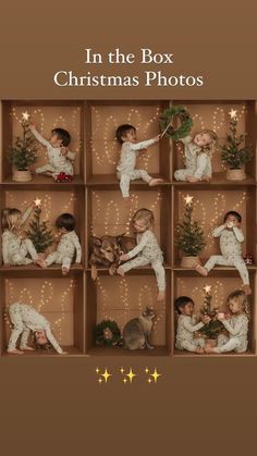 a christmas card with an image of children in boxes