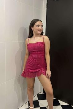 Fuchsia Sequin Tight Short Homecoming Dress Winter Formal Dresses, Dress Tight, Junior Prom Dresses, Dress With Ruffles, Winter Formal, Short Homecoming Dress, Sweet 16 Dresses, Pageant Dress, Hoco Dresses