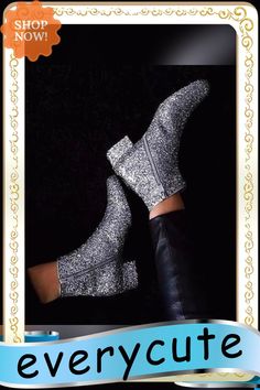 Casual Fashion Sequins Solid Boots Evening Boots With Round Toe For Party Season, Round Toe Boots For Evening Parties, Evening Round Toe Boots For Party Season, Glamorous Boots With Round Toe For Party Season, Glamorous Round Toe Boots For Party Season, Glamorous Round Toe Boots For Parties, Glamorous Party Season Boots With Round Toe, Fall Party Ankle Booties, Party Ankle Booties For Fall