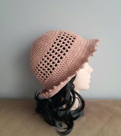 It is handmade from cotton yarn in a beautiful  desert rose  color. Size on the photo is  is for head 22-23 inch.(55-58cm). Hand knit using 100% cotton yarn. This one is ready to ship. You can see all my items in my etsy shop: https://www.etsy.com/shop/HappyMonBoutique?ref=seller-platform-mcnav If you have any question, please contact me. Thanks for looking! Hand Knitted Sun Hat Cap For Summer, Bohemian Pink Crochet Hat For Spring, Pink Cloche Hat For Spring Beach Outings, Hand Knitted Wide Brim Sun Hat For Spring, Spring Cotton Yarn Brimmed Bucket Hat, Handmade Cotton Yarn Crochet Hat For Spring, Pink Cloche Hat For Beach In Spring, Spring Cotton Yarn Bucket Hat With Brim, Hand Knitted Bucket Hat For Spring