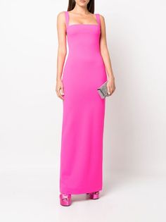 Solace London Joni square-neck Sleeveless Gown - Farfetch Pink Maxi Dress With Straight Neckline For Evening, Pink Square Neck Maxi Dress For Evening, Solace London, Sleeveless Gown, Square Neck Dress, London Dresses, Open Back Dresses, Pleated Maxi Dress, Glam Dresses