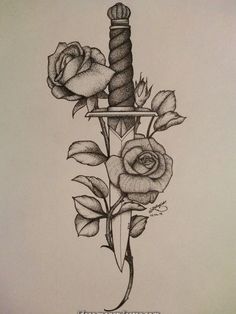 Knife And Rose Tattoo, Knife Tattoo, Cat Tattoos, Inspiration Tattoos, Back Tattoos For Guys, E Tattoo