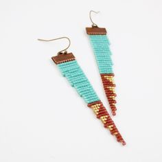 image 1 Turquoise Earrings With Tiny Beads For Festivals, Festival Turquoise Earrings With Tiny Beads, Unique Turquoise Jewelry With Tiny Beads, Turquoise Dangle Jewelry With Tiny Beads, Loom Beaded Earrings, Gold Beaded Earrings, Gold Bead Earrings, Beaded Earrings Native, Turquoise Rose