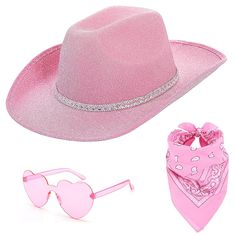 PRICES MAY VARY. 3 PCS Pink Cowgirl Accessories - 1 pcs pink cowgirl hat with tiara crown + 1 pcs pink heart shaped sunglass + 1 pcs pink bandanas. Add a perfect finishing touch for your western-themed shindig with this stylish pink cowboy hat. Premium Feathers Cowgirl Hat: This cowgirl hat pink features a turned-up style brim with rhinestones tiara crown and fluffy feathers trim. Lightweight, and comfortable, stylish and beautiful, is a must-have accessory for every cowgirl! Pink Cowboy Hat for Fun Pink Adjustable Costume Accessories, Cowgirl Christmas, Pink Cowboy Hat, Pink Cowboy, Cowgirl Accessories, Pink Cowgirl, Cowgirl Cowboy, Rhinestone Tiara, Cowgirl Hat