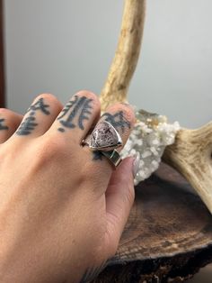 This chunky-sized ring features a pink Sonoran Dendritic Rhyolite set in fine and sterling silver. It has a matte finish and is a size 9 Gender Neutral Style, Neutral Style, Tree Branches, Custom Jewelry, Metal Working, Gender Neutral, Frozen, Highlights, Sterling Silver